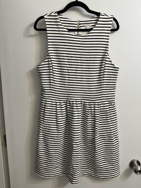 J.Crew Factory Striped Sleeveless Fit & Flare Dress - Black and White, 97% Cotto